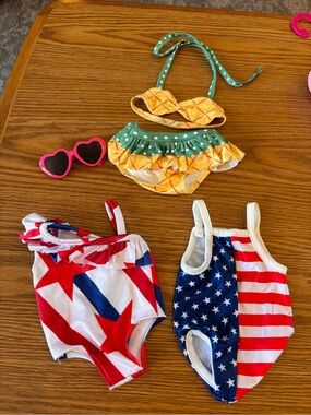 New 18 inch doll Swimwear Set with Sunglasses - Patriotic & Pineapple Prints